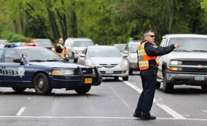 Police managing the traffic